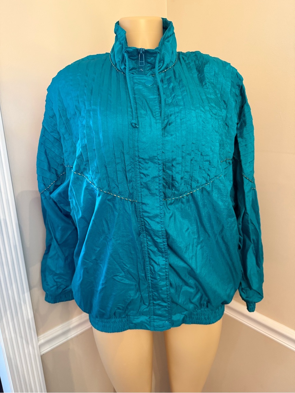 Saddlebred Teal Pleat Front  Bomber Jacket w/ Pockets Size L